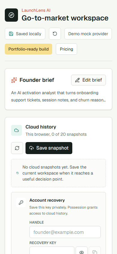 LaunchLens AI mobile workspace